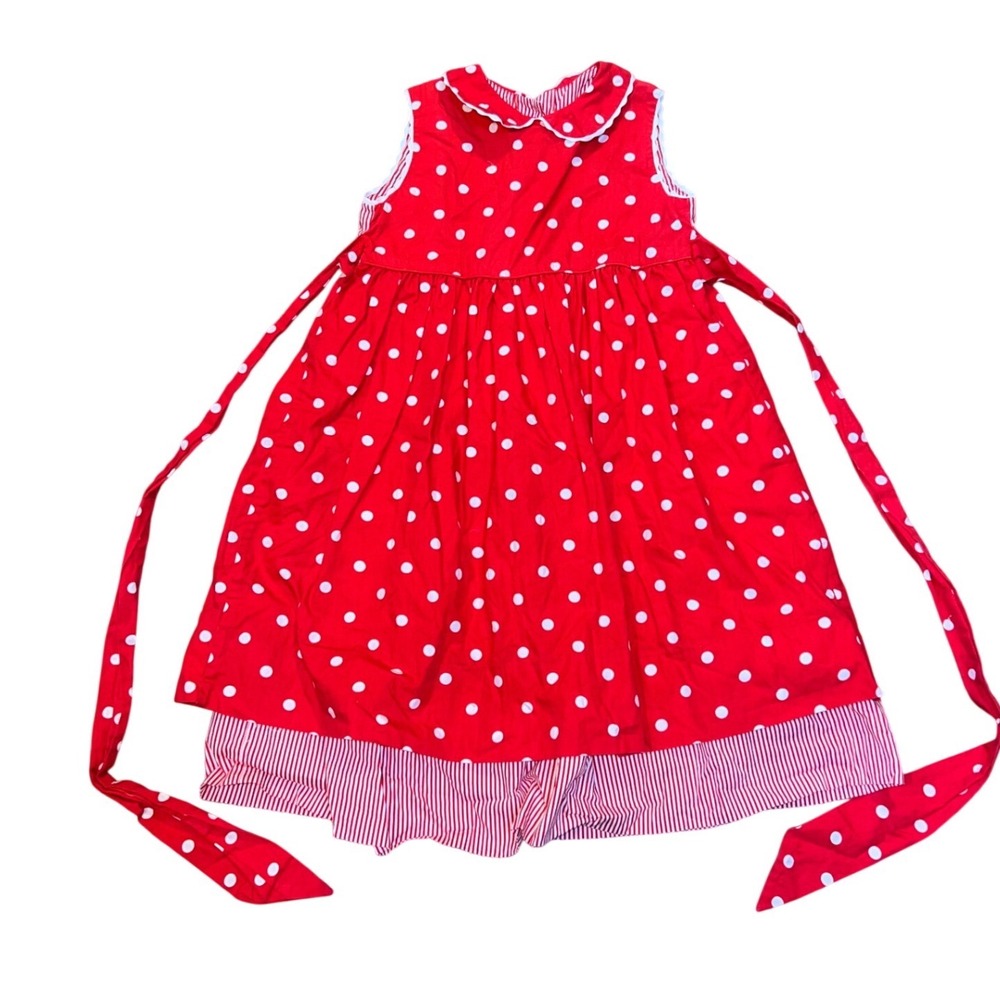 Strasburg Children Red Polka Dot Striped Cotton Dress Girls 6Y Peter Pan Collar